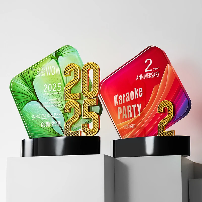Customized Metal Digital Year Anniversary Crystal Trophy, Company Annual Meeting Awards, Carving Anniversary Commemorations, 1Pc