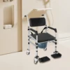Shower Chair Rolling Commode Seat for Toilet with Arms, Adjustable Height Folding Bath Wheelchair for Elderly, Disabled, Injured 6