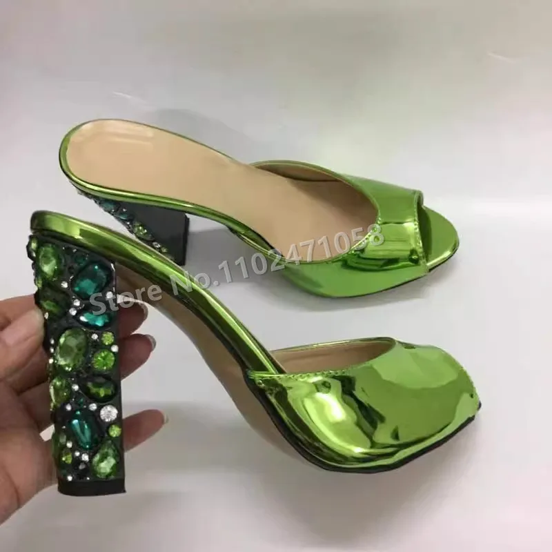 

Green Crystal Chunky Platform 8Cm Hight Heels Women Fashion Catwalk Peep Toe Slingback Pumps Summer 2023 Ladies Party Shoes