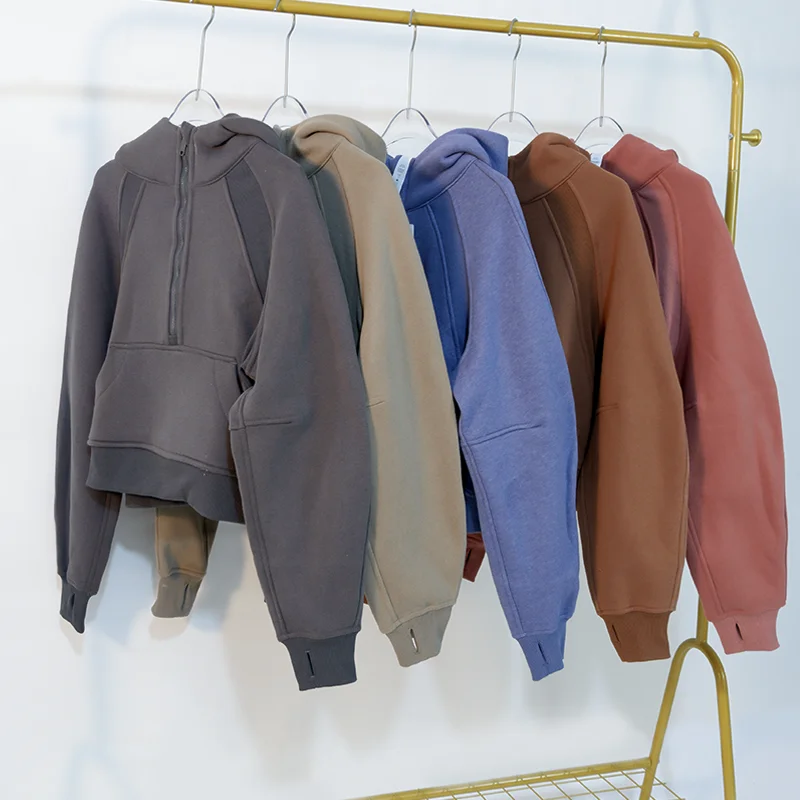 Autumn and winter yoga wear women's sports half zip hoodie hoodie casual loose short plus fleece