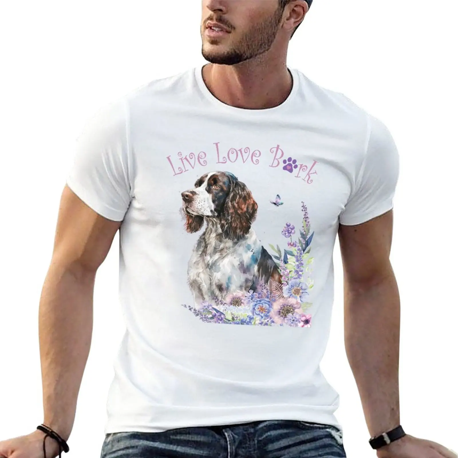 

New Live Love Bark- Springer Spaniel T-Shirt anime cute clothes blank t shirts clothes for men