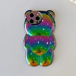 Cute Kawaii Laser 3D Bear Shape Silicone Phone Case - Shockproof Protective Cover - -iPhone 14 Pro (KC - 418 - 1)