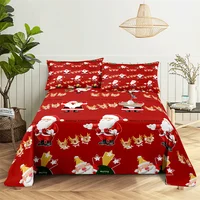 Christmas 0.9/1.2/1.5/1.8/2.0m Digital Printing Polyester Bed Flat Sheet With Pillowcase Print Bedding Set 4