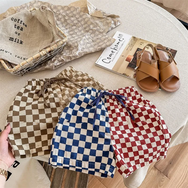 Children Summer Thin Patchwork Shorts Baby Girls Loose Boutique Short Pants For Boys New Fashion Plaid Cotton Short Tousers kids shorts,kids trousers