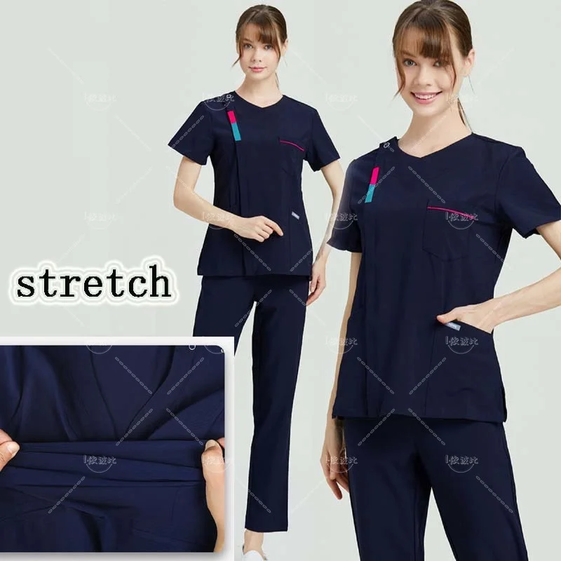 

Stretch Medical Uniform Women Scrubs Elastic Nurse Clothes Quick-dry Spa Uniforms Short Sleeve Light Weight Doctor Workwear Vet