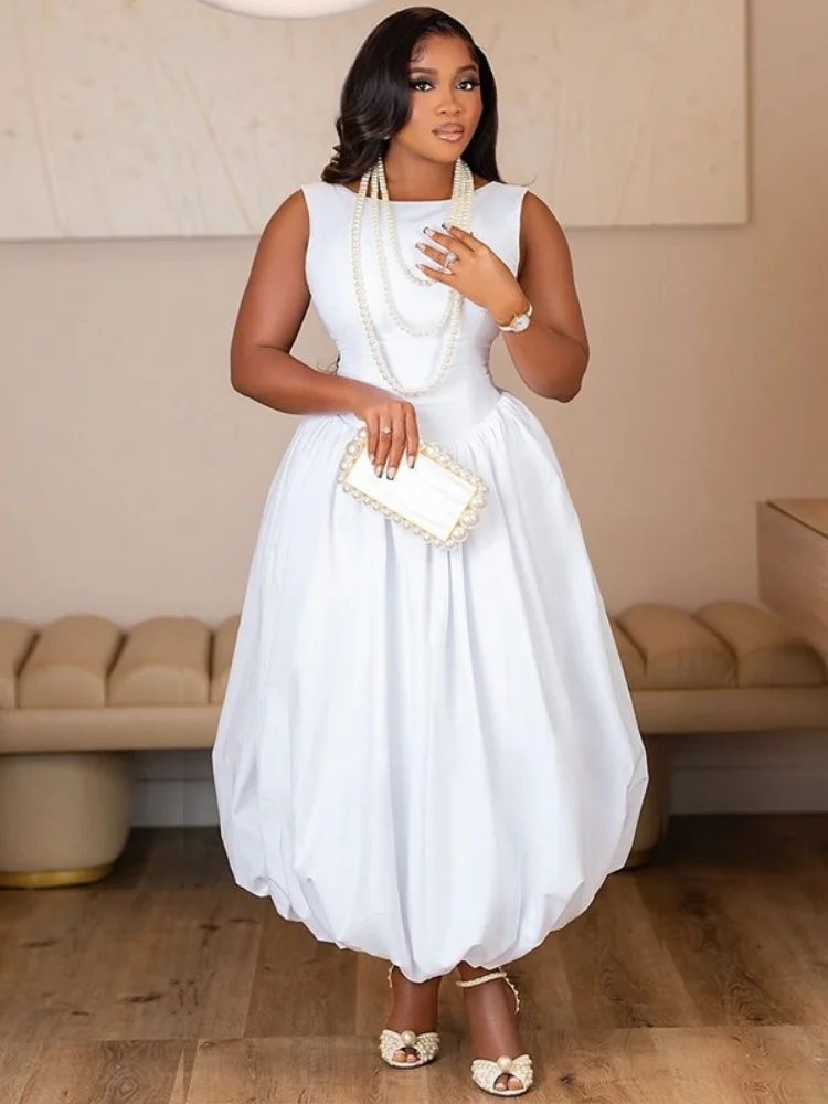 Wmstar Dresses for Women Wholesale Sweet Basics White Sleeveless Puffy Long Dress New in Summer 2025 Fashion Streetwear