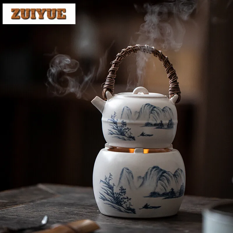 Soda White Tea Warmer Stove Household Rattan Teapot Warmer Handmade Landscape Tea Stove Kettle Stand Tableware Decoration Gifts