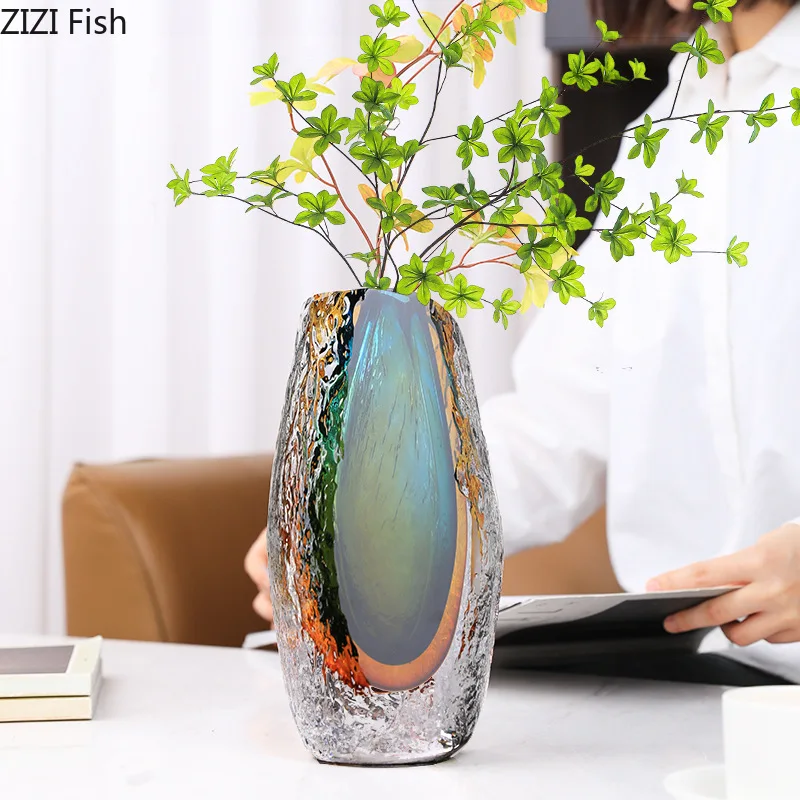 Gradient Glazed Glass Vase Desk Decoration Hydroponics Flower Pots Decorative Flower Arrangement Modern Home Decor Floral Vases 2