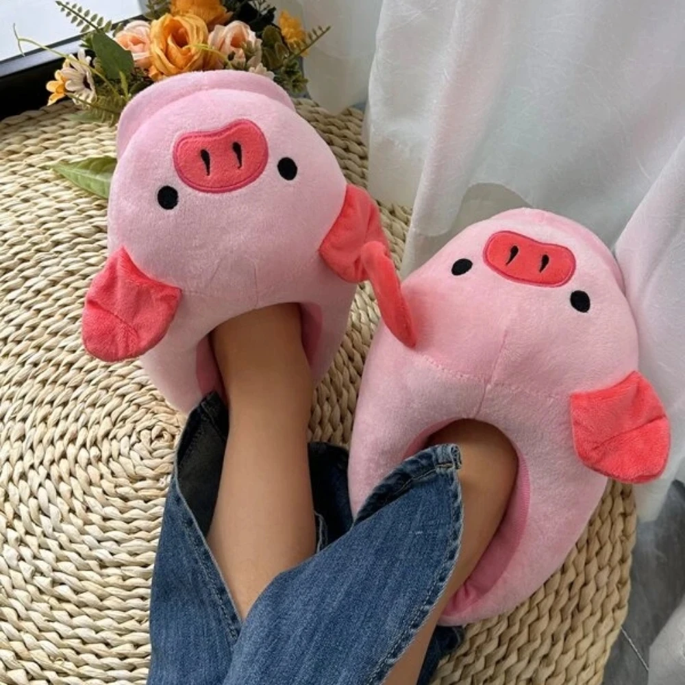 Cute Pig Winter New Women Slipper Heel Cover Warm Slippers Soft Fur Warm Indoor Comfortable Home Fluffy Home Slippers Shoes