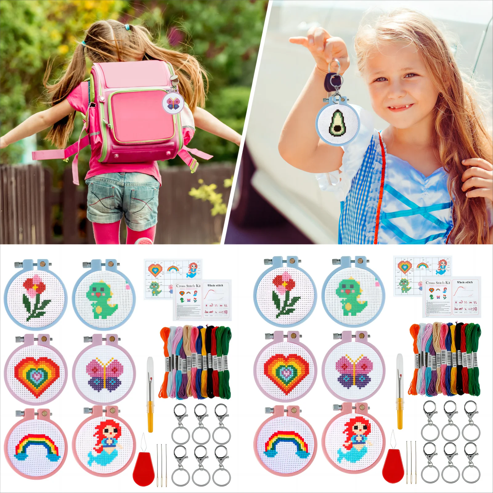 6Pcs Embroidery Beginner Kits DIY Cross Stitch Set Embroidery Starter Kit Portable Needles Remover Threading Tool With Hoop Kids