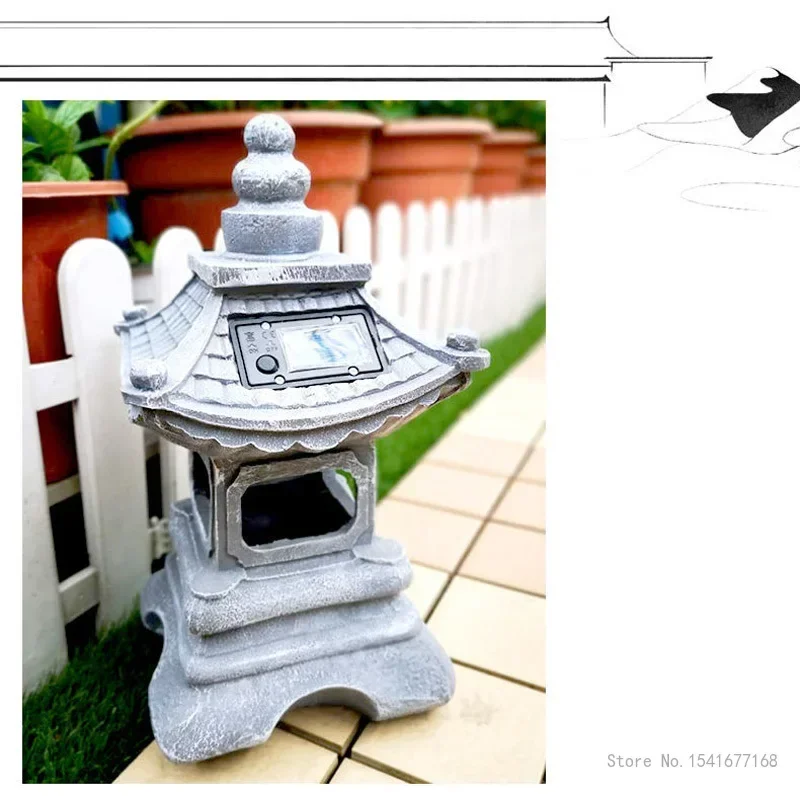 Solar Decor Courtyard Outdoor, Night Light Chinese Palace Lantern Lawn Lamp Garden Villa Courtyard Crafts, Japanese Lantern, 1Pc