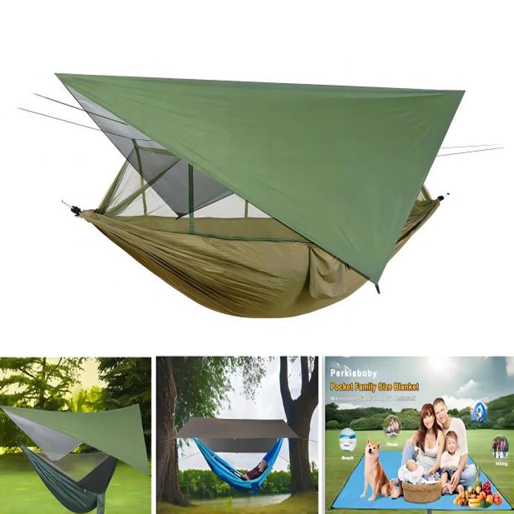 

Portable Outdoor Garden Tourist Hammock Tent Travel Camping Hanging Mosquito Net Hammocks Swing And Rain Fly Tarp Awnings Canopy