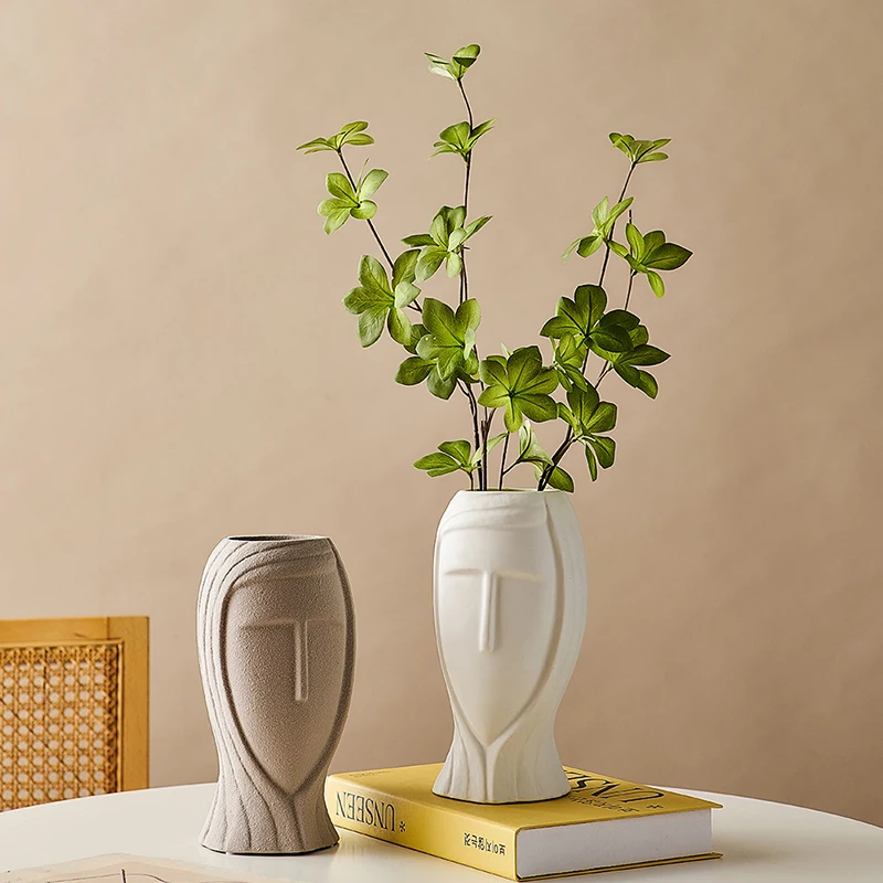 

Nordic Modern Simple Abstract Style Female Head Ceramic Vase Furniture Flower Arrangement Dry Flower Living Room Office Artwork
