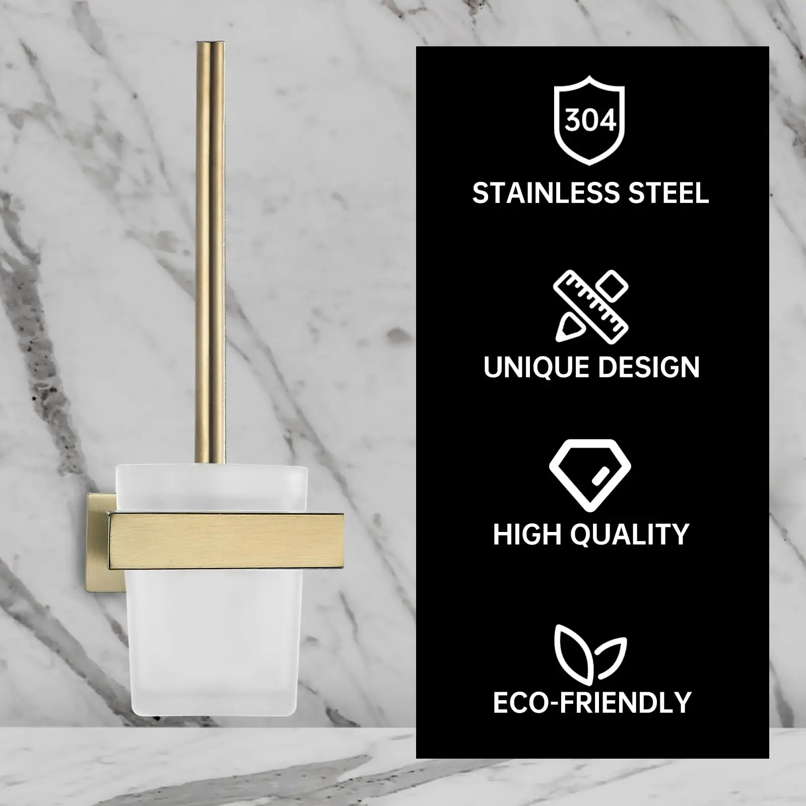 Wall-Mounted Brushed Stainless Steel Toilet Brush with Glass Holder