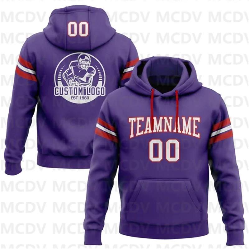 

Custom Stitched Purple White-Red Football Pullover Sweatshirt Hoodie
