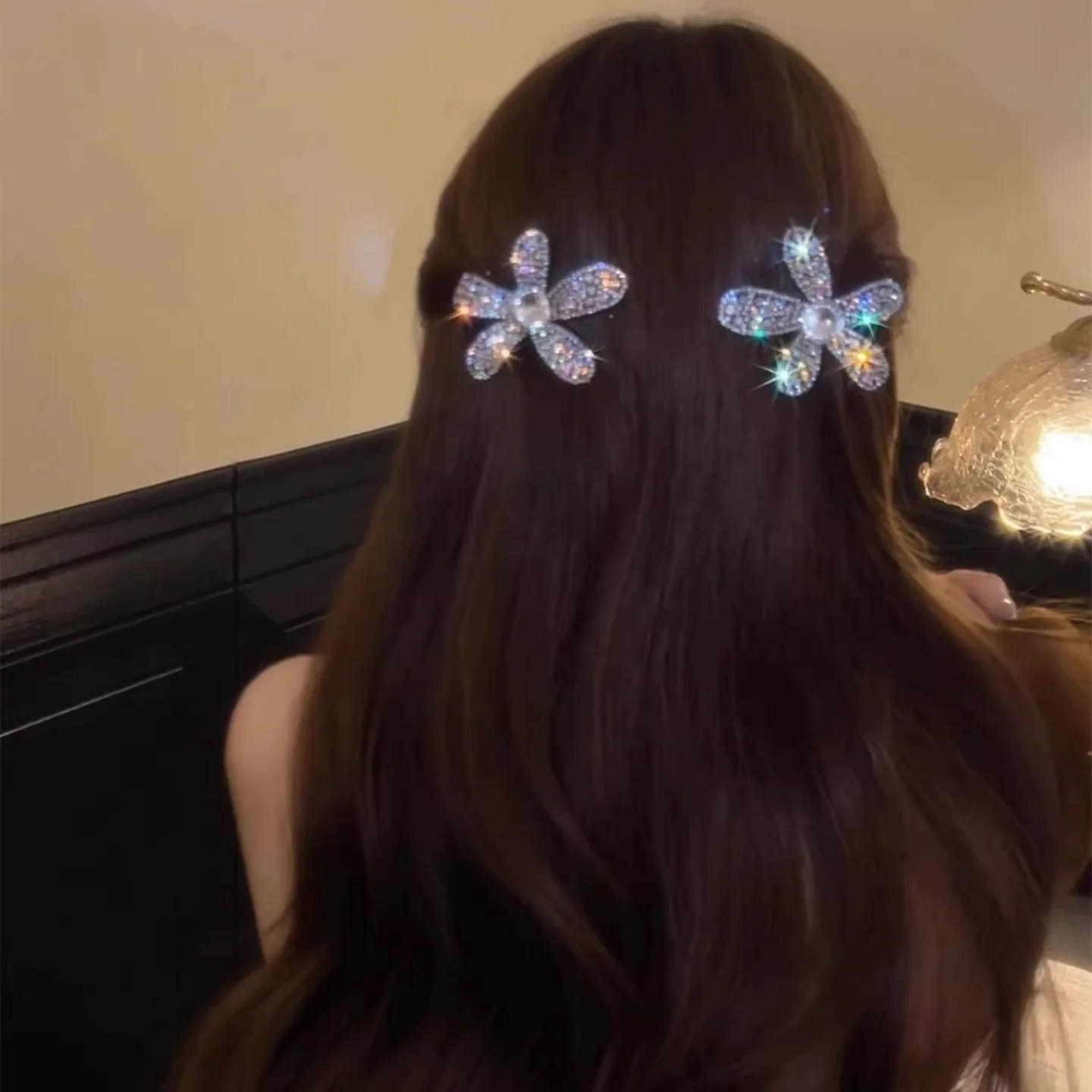 1PC Rhinestone Flower Hair Clips, Sparkly Crystal Hairpins,Elegant Glitter Hair Accessories For Women,Glamorous Party Hair Decor