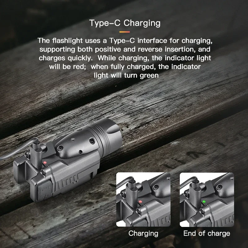 Rechargeable LED Flashlight with Laser for Picatinny Rail