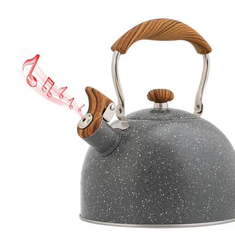 Fancy Stainless Steel Whistling Tea Kettle Wooden Handle Whistle Tea Pot Classic Water Boiler For All Stovetops Mint Green