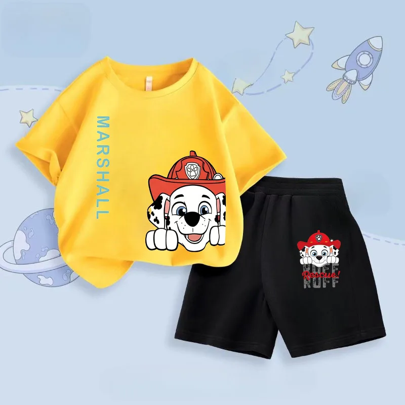 PAW Patrol Summer Boys Short Sleeved T Shirt Sets Cartoon Printed Children's Top Short Two Piece Suit Kids Breathabke Outfits 5