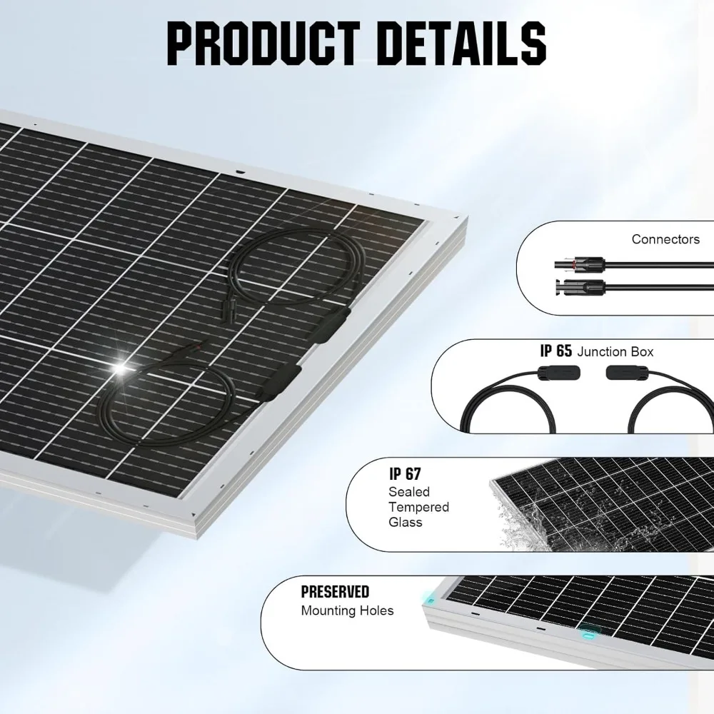 Bifacial 195 Watt 12 Volt 12BB Solar Panel Monocrystalline Double-Sided Power Generation Rigid High-Efficiency PV Module