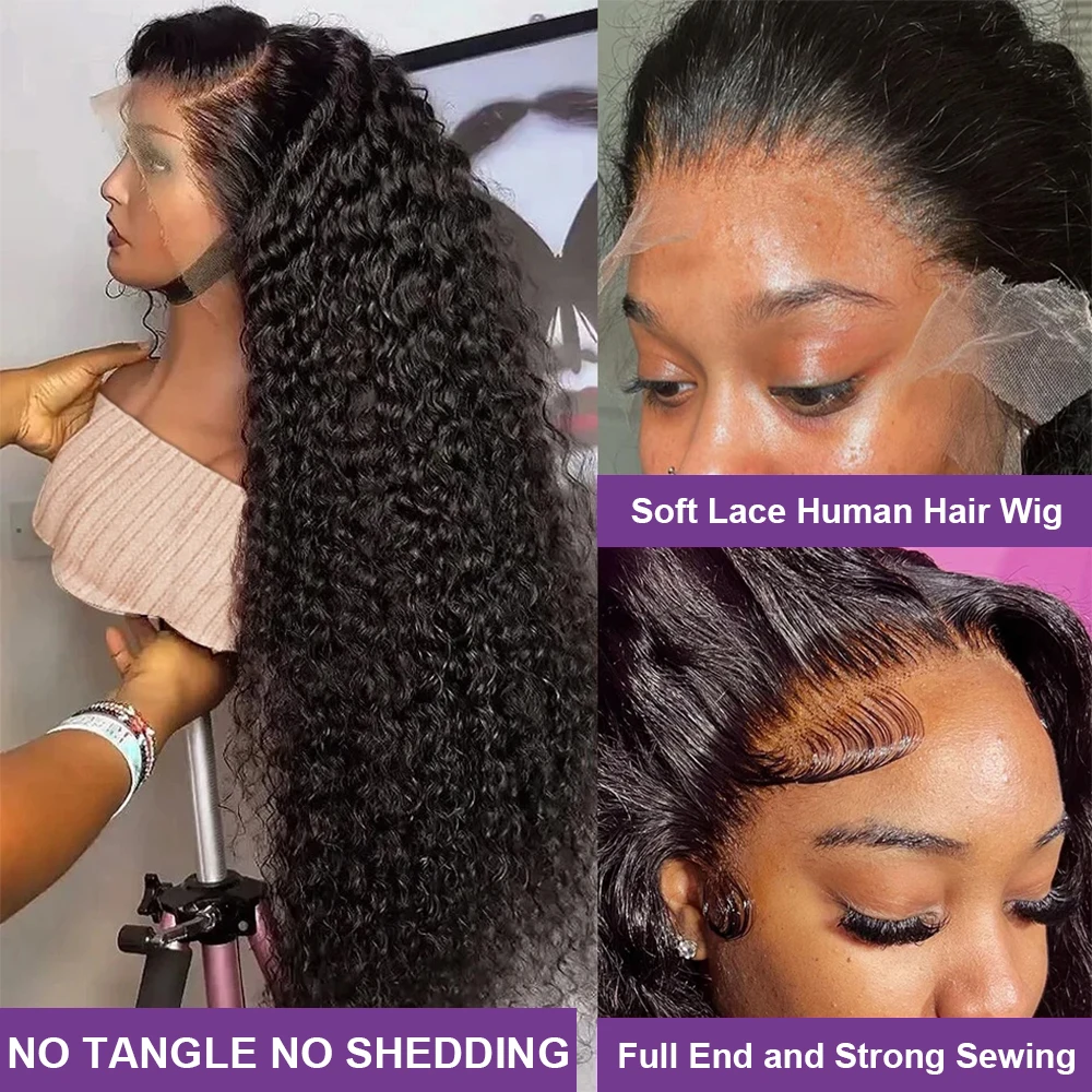 30 38 inch 250 Density HD 13X6 Curly Lace Frontal Human Hair Wigs Brazilian Deep Water Wave 13X4 Lace Front Wig Ready to Go