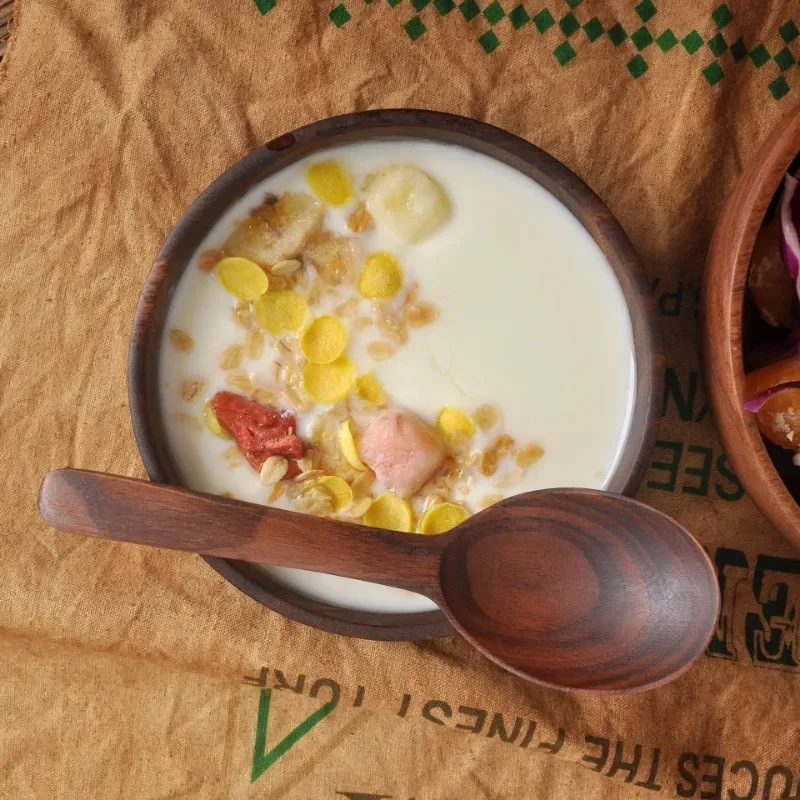 Leeseph Wooden Salad Bowls, Food Containers Acacia Woodensoup Bowl Fruit Wooden Household Kitchen Bowl Cutlery Basin