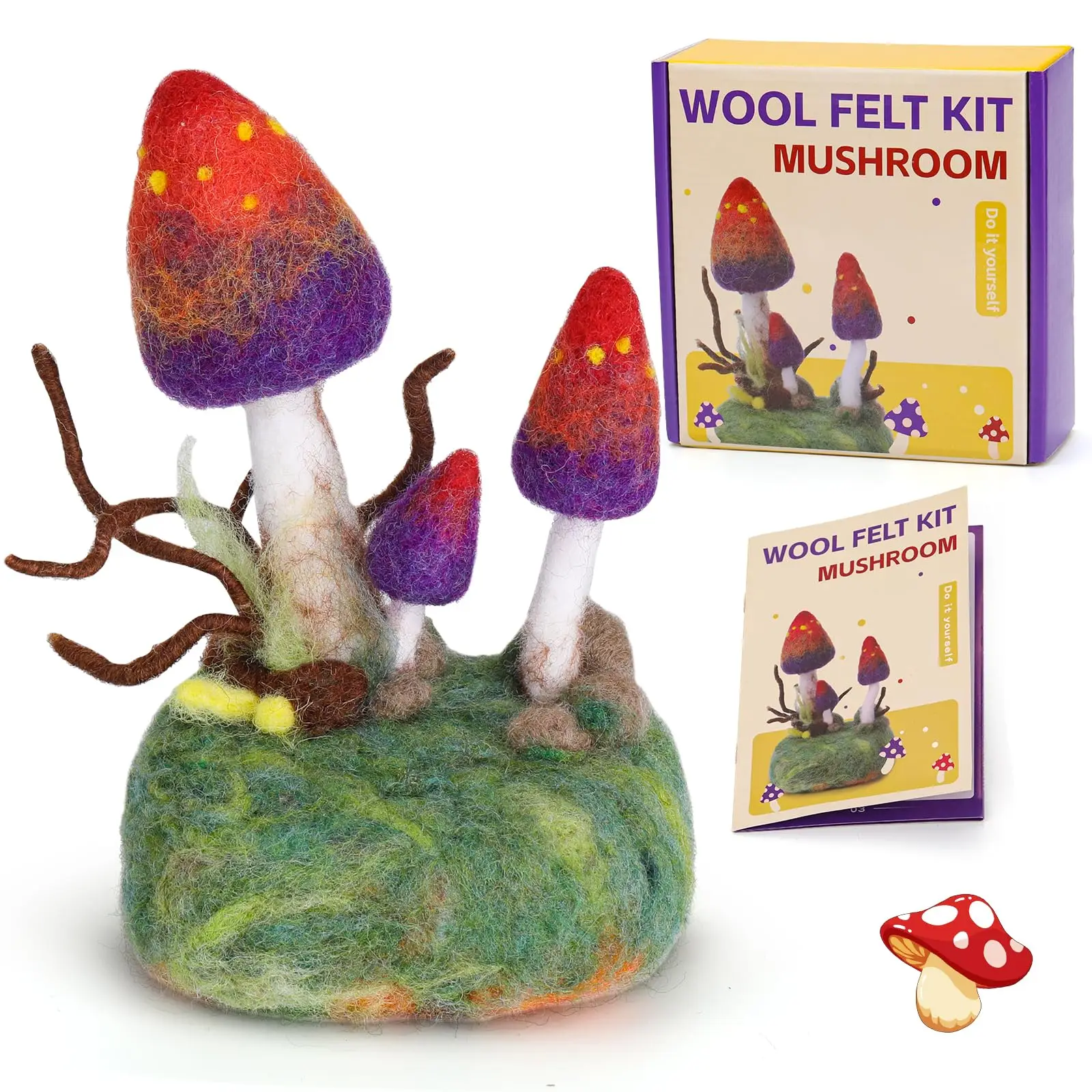 Fenrry Mushroom Needle Felting Kit with Felting Pad for Beginners Needles and Instruction for DIY Lovers needle felting kit wool felting kit needle felting pad