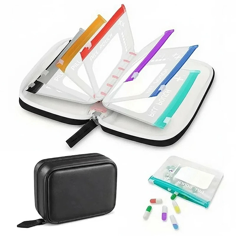 Color-Coded Waterproof Weekly Pill Organizer - Portable Medicine and Vitamin Storage Pouches Set
