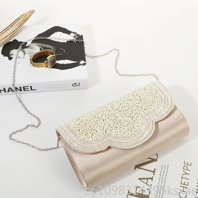 Borsa a tracolla elegante con pochette in tinta unita, borsa per cosmetici e telefono da donna, per matrimoni, banchetti, feste, alla moda e chic - immagine 4