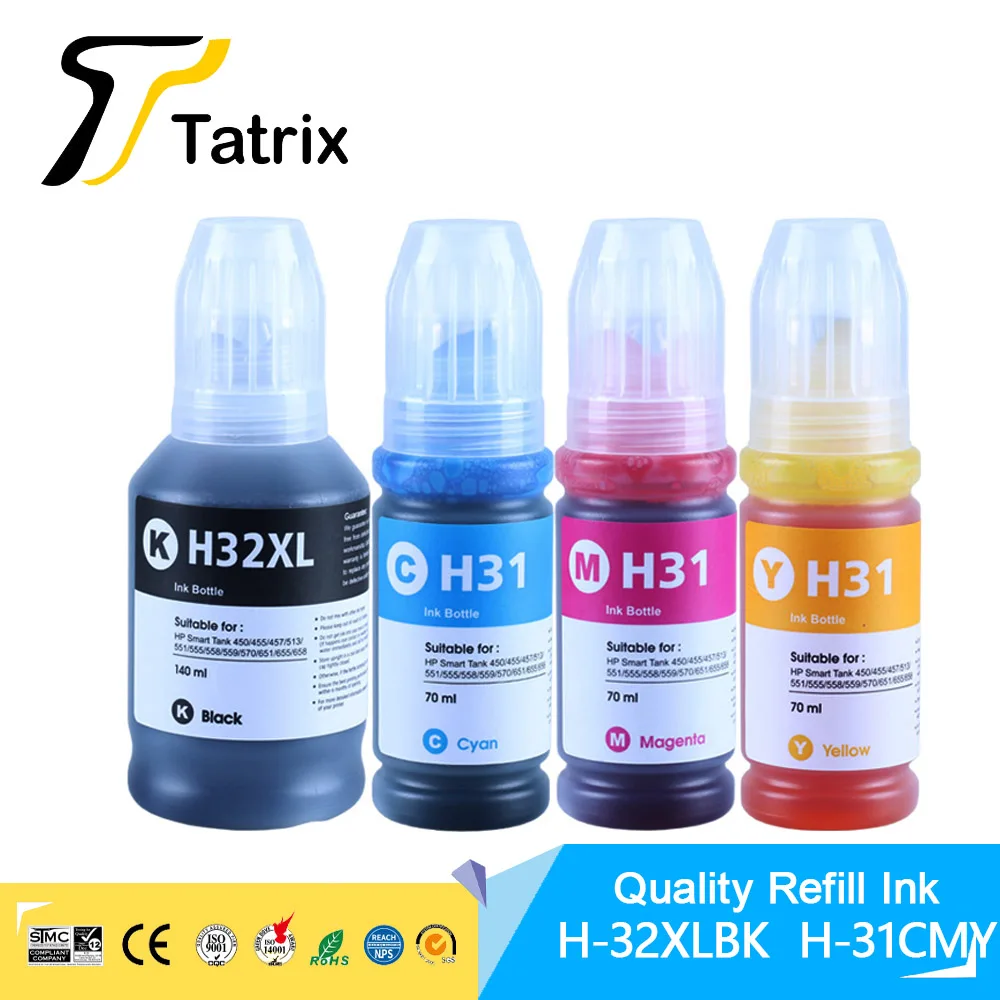 Tatrix Refill Dye Ink Kit For HP 32XL HP 31 For mart Tank 5105/6001/6005/6006/7001Smart Tank 670/675/720/725/750/755/790/795