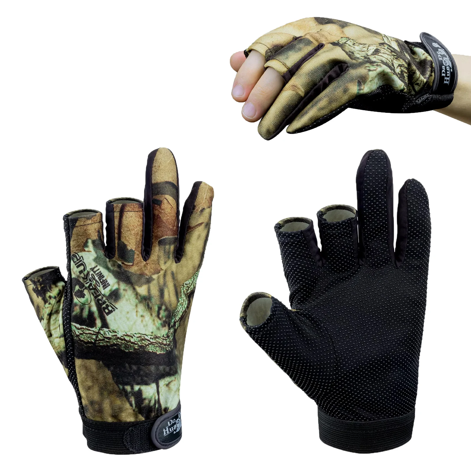 3 Fingers Cut Fishing Gloves Men Summer Breathable Anti-Slip Camouflage Gloves Outdoor Camping Cycling Hunting Glove 1 pair