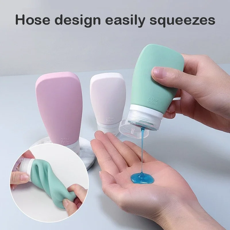 90ml travel silicone travel dispensing bottle flat cosmetic storage bottle wash and skin care product dispensing set