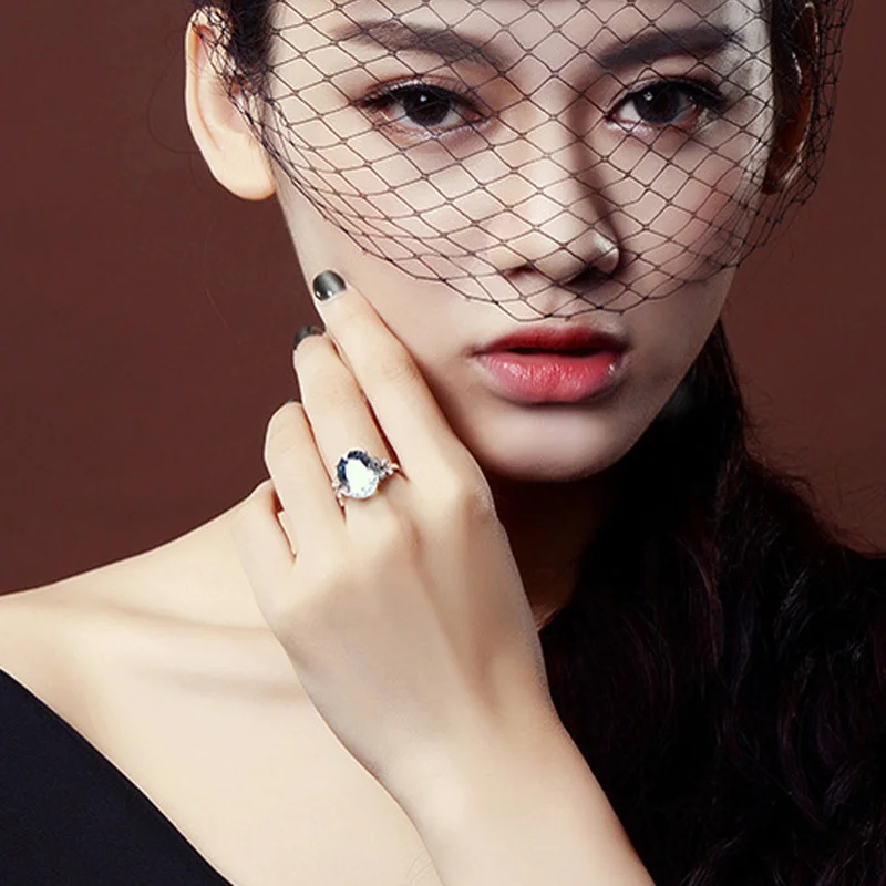 Silver Rings Jewelry Yuzuk Anillos Aquamarine Trendy Party Fashion Woman Wedding Party Gift silver ring silver rings