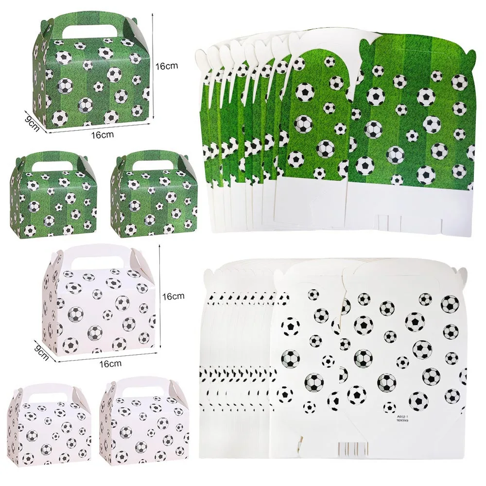 12 Pièces Blanc et Vert Boîtes Cadeaux de Football avec Poignée, Bonbons de Football en Papier, Réutilisables Boîte à Friandises Football Boite a Gateau pour Football Thème Anniversaire - 16×9,5×9,5cm