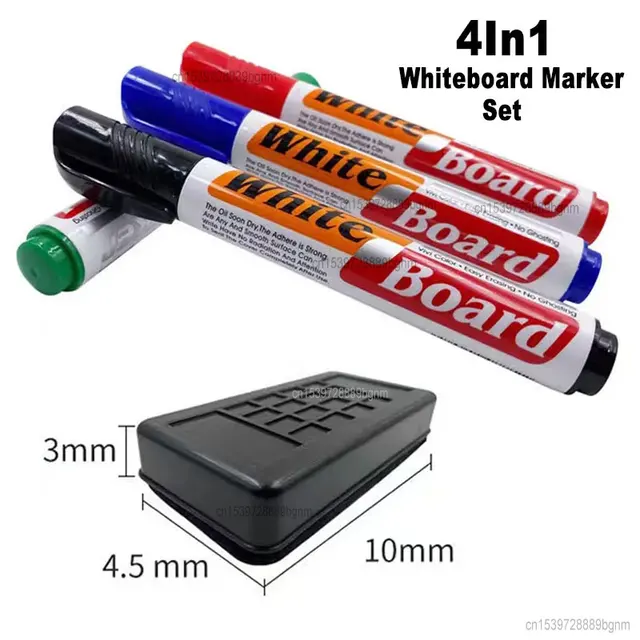 4Pcs Color Erasable Whiteboard Marker Pen With White Board Eraser