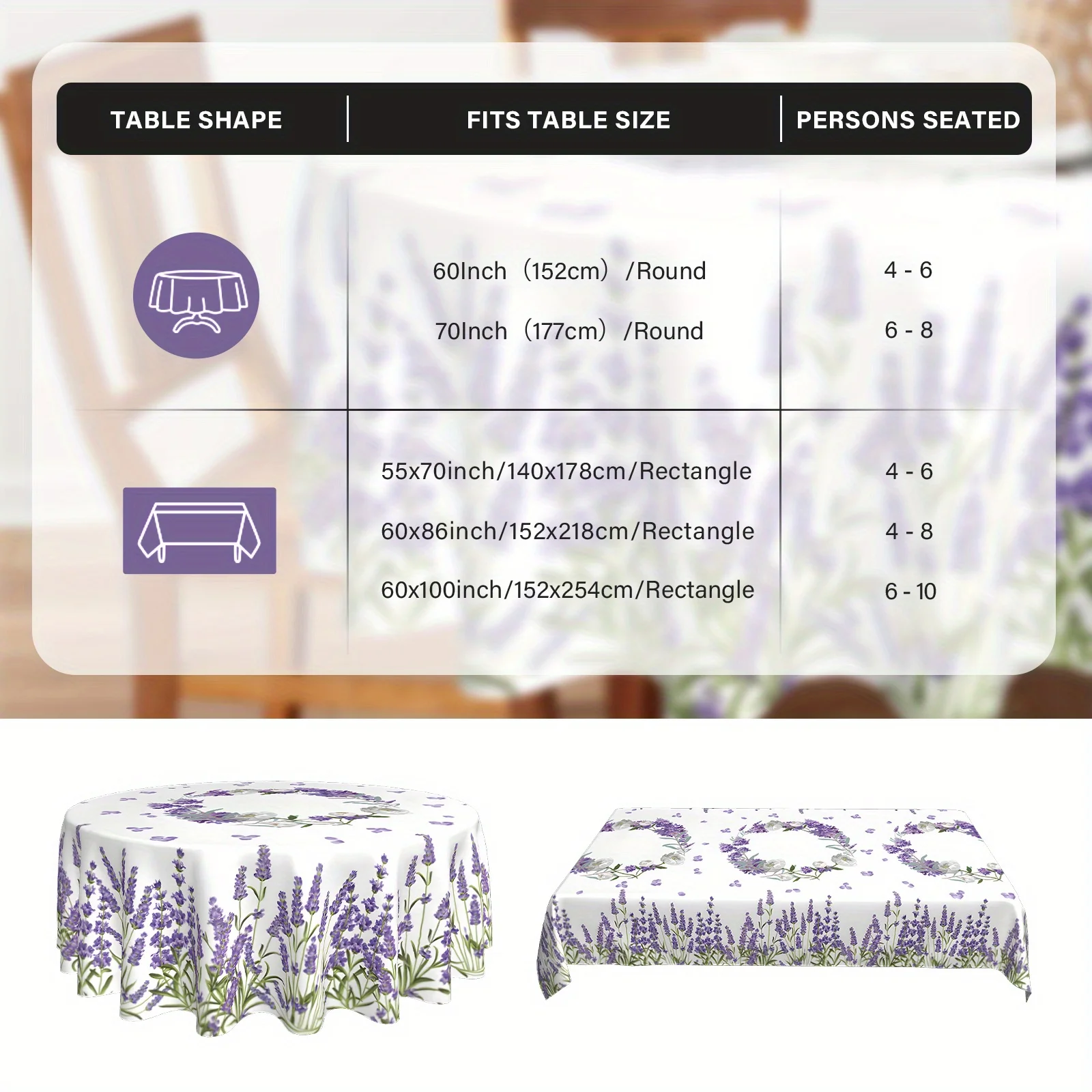 Spring Purple Lavender Floral Waterproof Tablecloth Wedding Party Decor Summer Flowers Rectangle Table Cloth Dining Table Decor 4