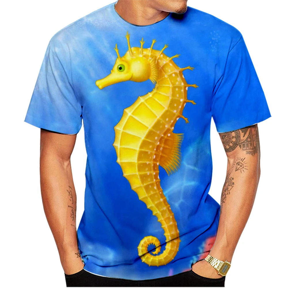 

Hot Sale Seahorse 3D T-shirt Newest Sea Creatures Printing O-Neck Short-sleeve Men's and Women's Fun Animal Tops