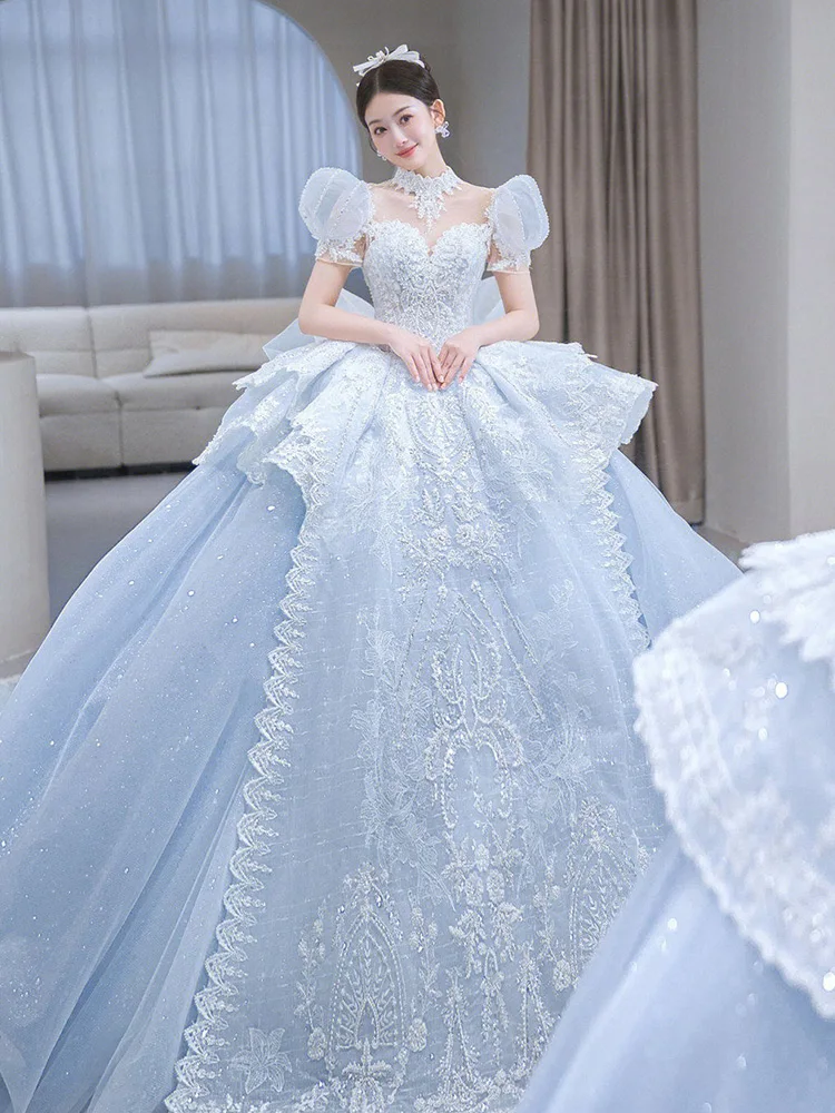 icy blue wedding dress Alexandra Pijut Sylvie Dress in Ice Blue Silk Wool