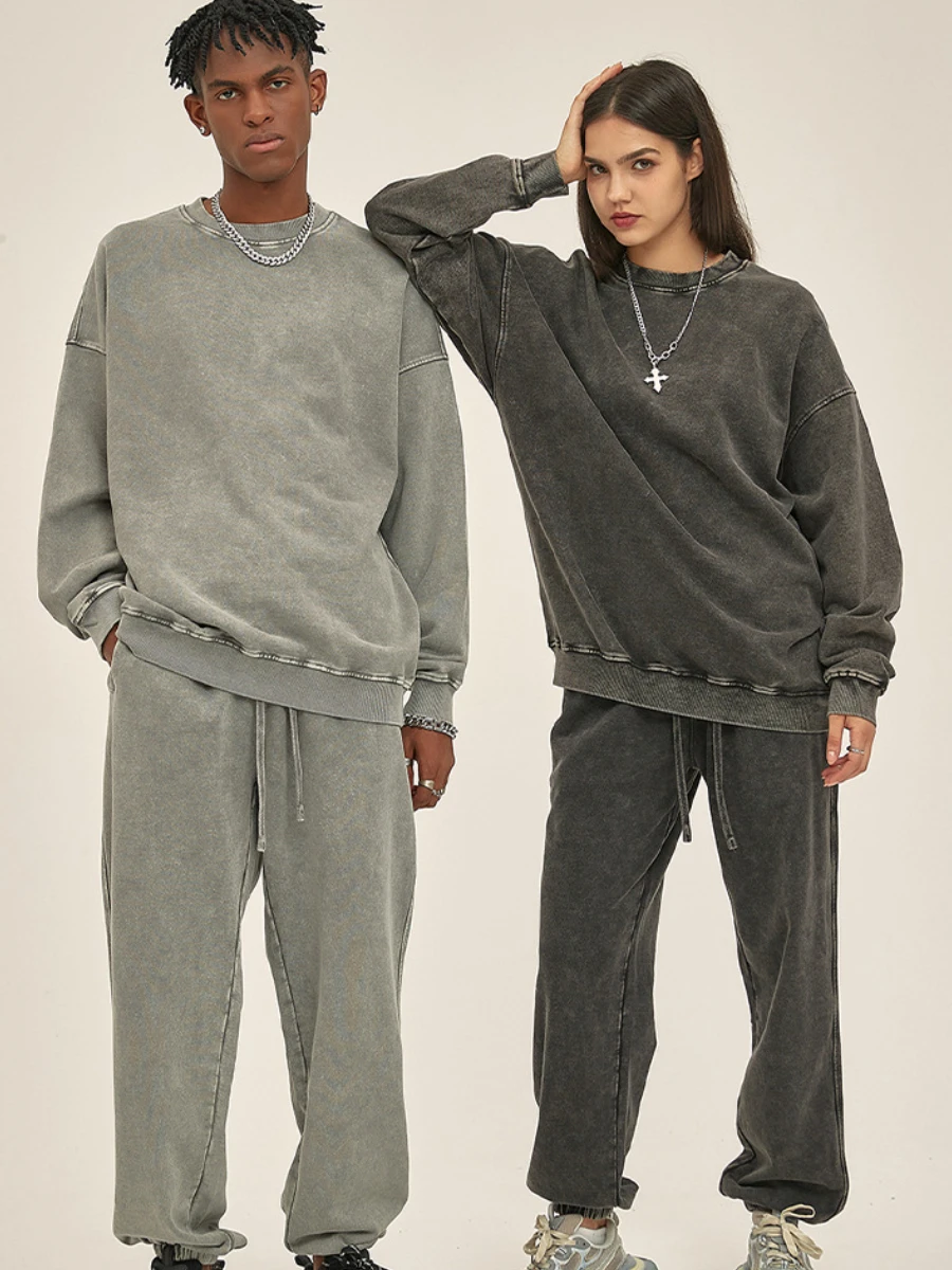 Sumuyoo Thin Round Neck Hoodie Pants Suits Women Chaopai Wash Water Guard Clothes  Fashion Sports Pullover Oversized Couple Set