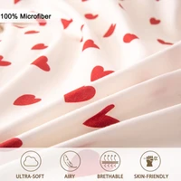 3 pièces/ensemble petit coeur rouge imprimé housse de couette (1 housse de couette et 2 taies d'oreiller) housse de couette douce et respectueuse de la peau ensemble de literie pour 4