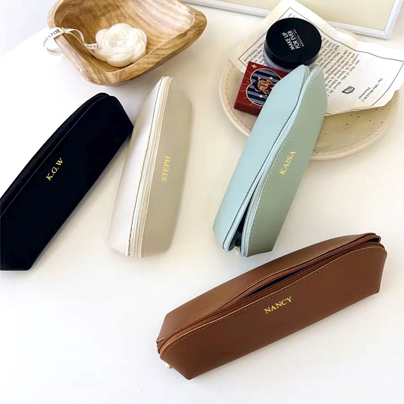 Custom Name Leather Pencil Case Business School Student Pen Bag