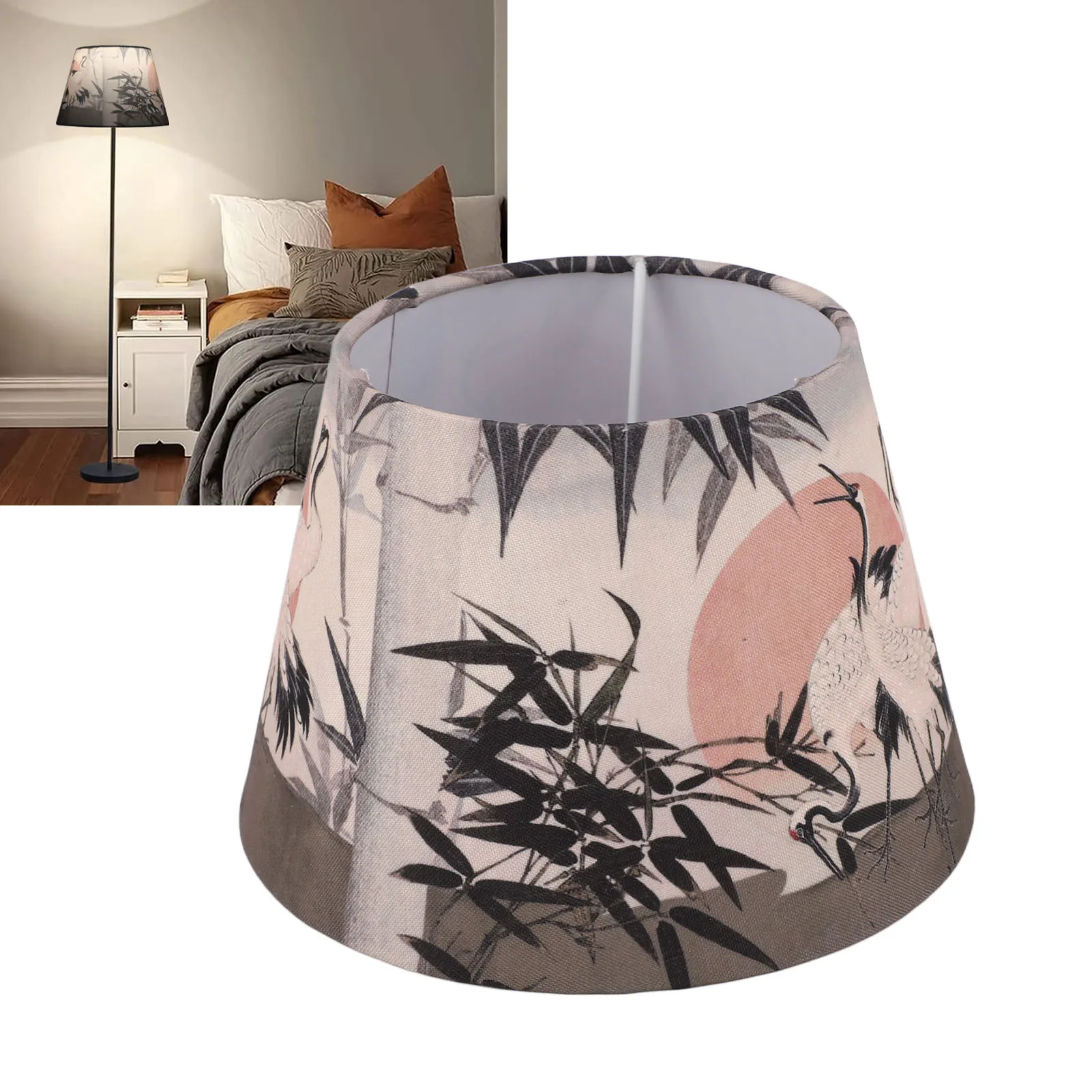 

Chinese Style Lamp Shade Cloth E27 E14 Red Crowned Crane Decorative Drum Lamps Shades For Table Floor Lamp Hanging Light