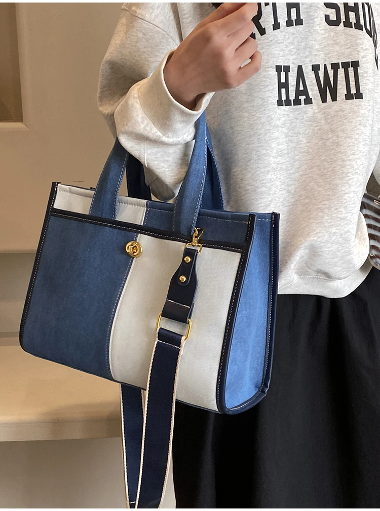 Handbag Woman Fashion Luxury Denim Blue Shoulder Bag Briefcase Messenger Bags Large Capacity Work Study Street Tote Bag Purses