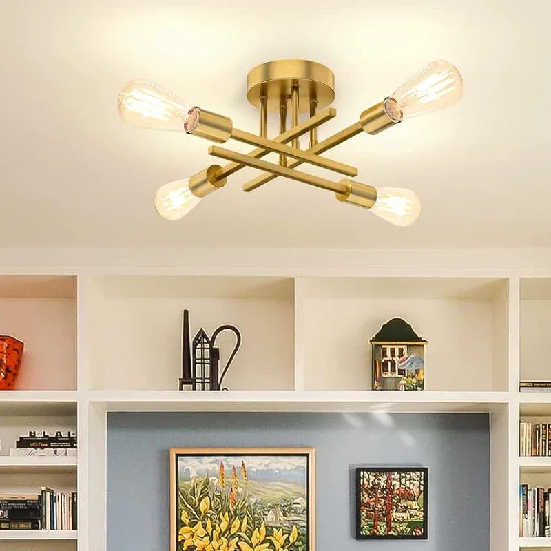 Modern Sputnik Ceiling Chandelier Nordic Semi Flush Mount Ceiling Lamp Vintage Home Decor Lights Lighting Fixture plafonnier LED led chandelier ceiling chandelier art lighting fixtures