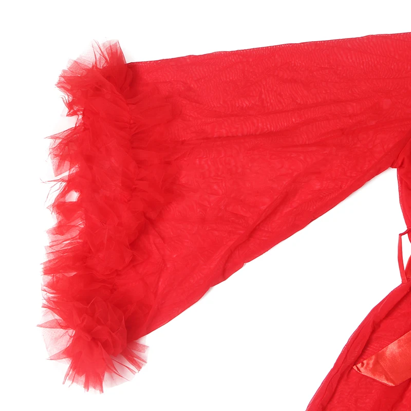 Comeondear Women's Peignoir 5XL Plus Size Red Nightgowns Lace Mesh Long Robe Negligee Adult Sheer Nightdress Sleepwear For Bride S6dc890c1ad4e4b23bc26d347fc1755e5E