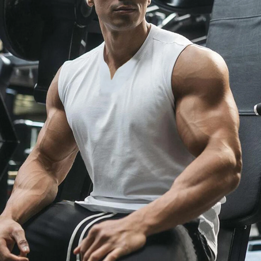 

Shirt Sportswear Acation Daily Fitness Muscle Singlets Running Vests Sleeveless V Neck Workout Bodybuilding Cotton