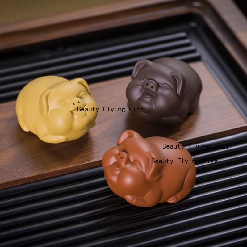 Purple Clay Zodiac Pig Tea Pet Ornaments Cute Animals That Can Be Raised Tea Table Decorations Handicrafts