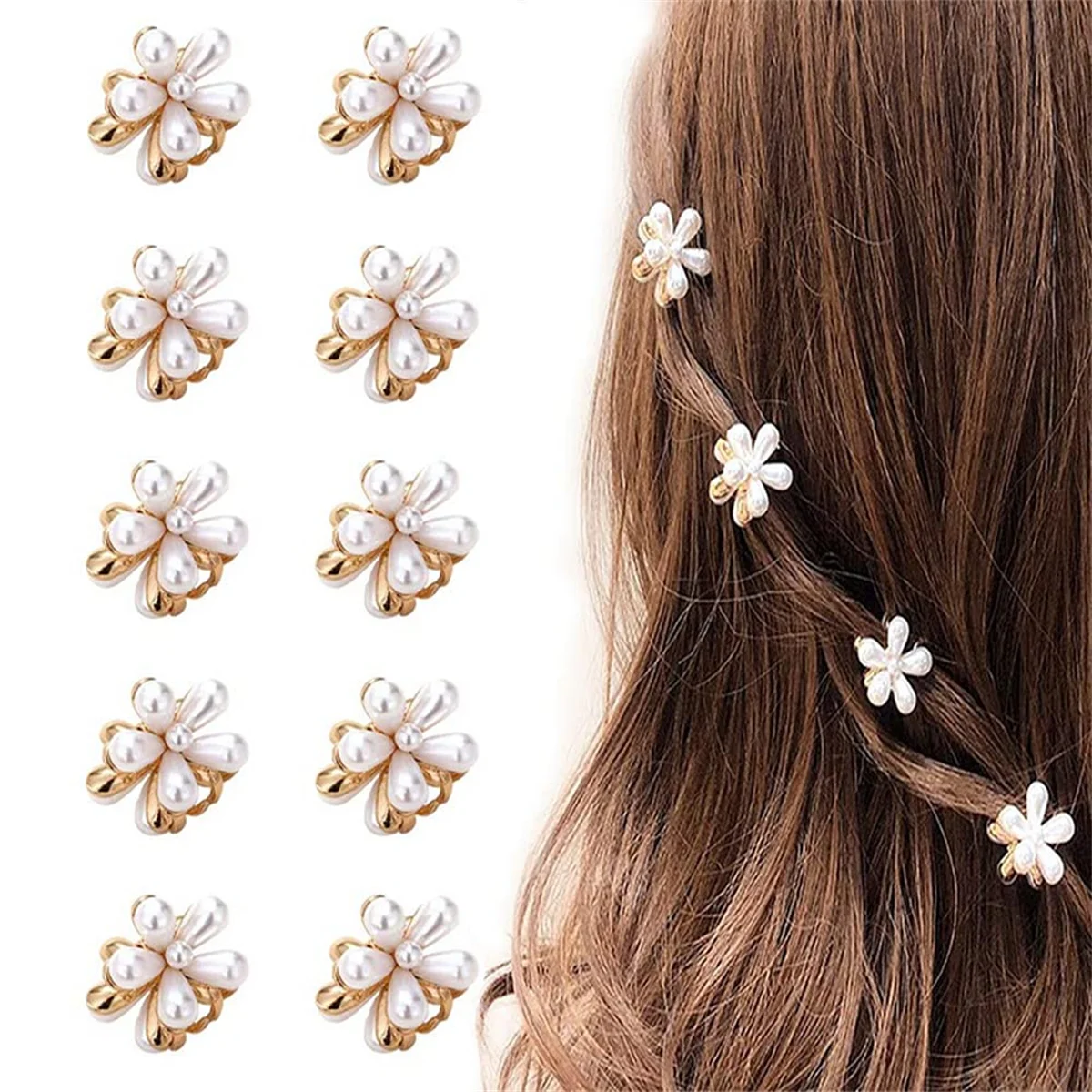 10 Pcs 꽃 디자인, 달콤한 인공 Bangs 클립 여자 여자를위한 장식 헤어 액세서리와 작은 미니 진주 발톱 클립
