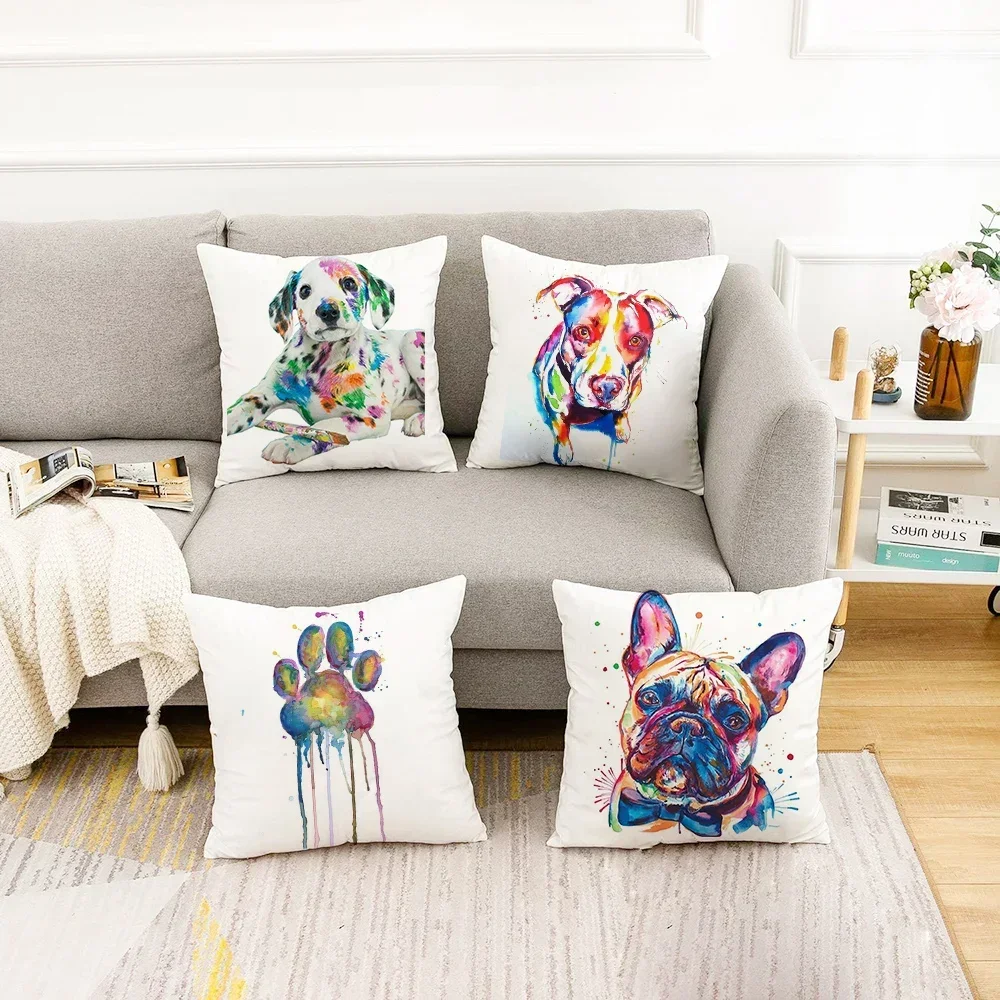 

Colorful Dog Cushion Cover Bulldog Garden Throw Pillow Home Bed Chair Square