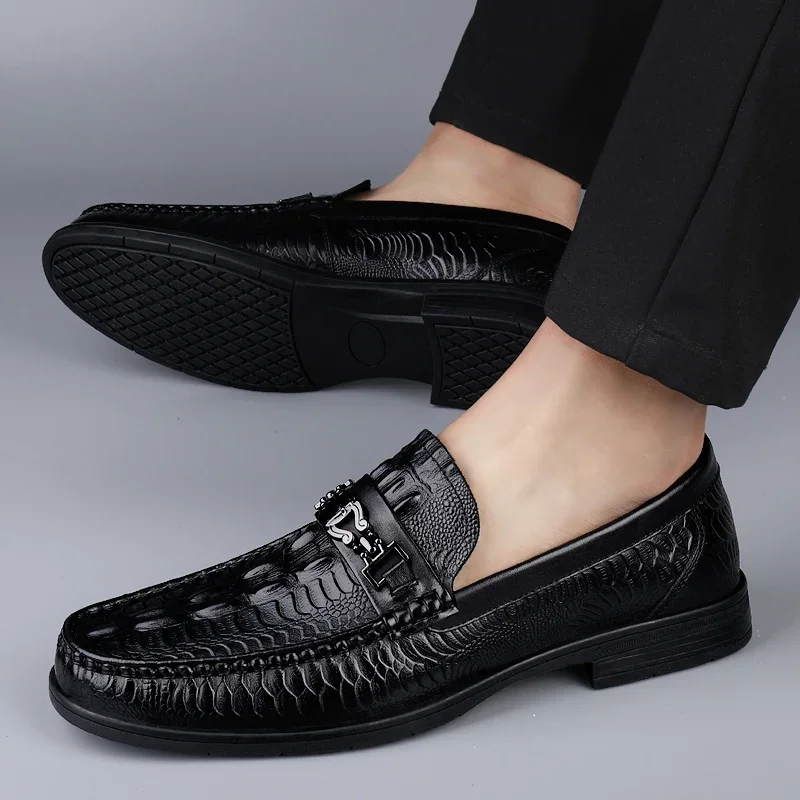 New Crocodile Pattern Summer Loafers Luxury Brand Slip on Flats Genuine Leather Dress Driving Moccasins Casual Leather Footwear